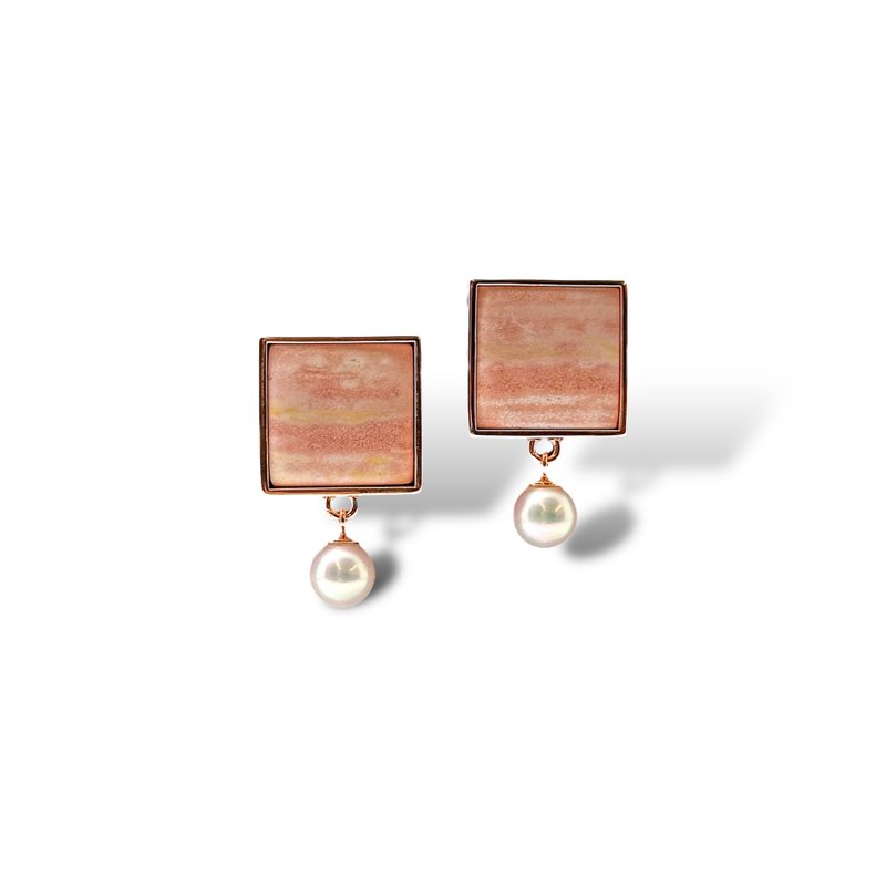 Oregon Sunset Jasper & Akoya Pearl 18K Rose Gold Vermeil Earrings - ต่างหู - ไข่มุก สึชมพู