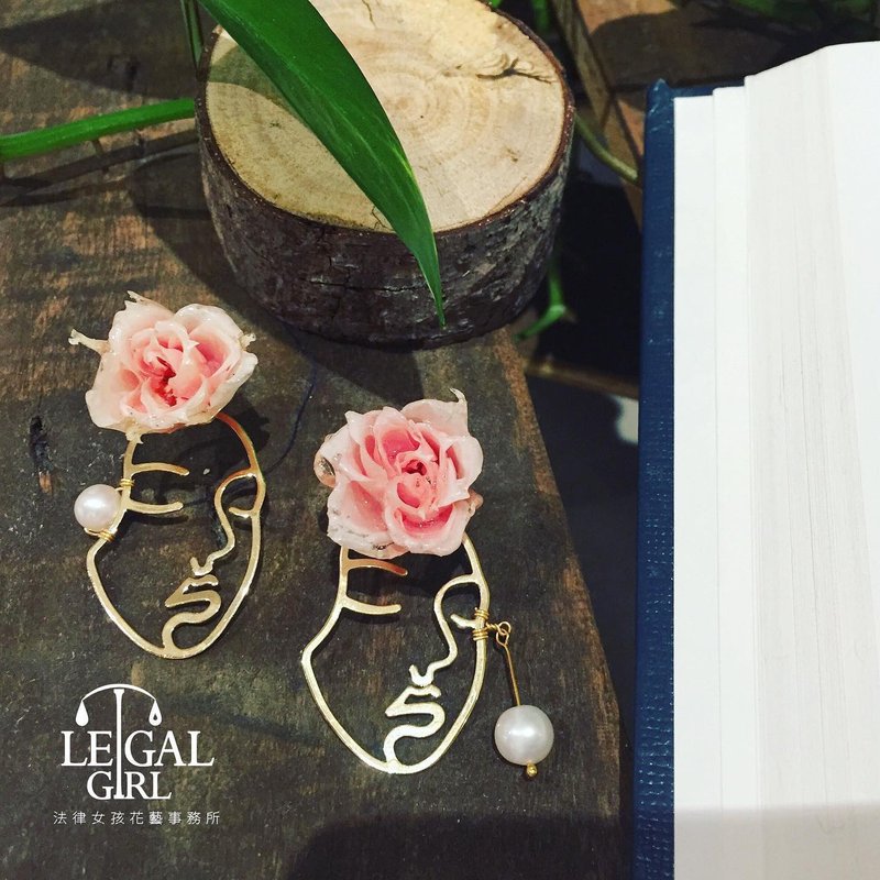 法律女孩_玫瑰少年 - 耳環/耳夾/耳骨夾 - 植物．花 粉紅色