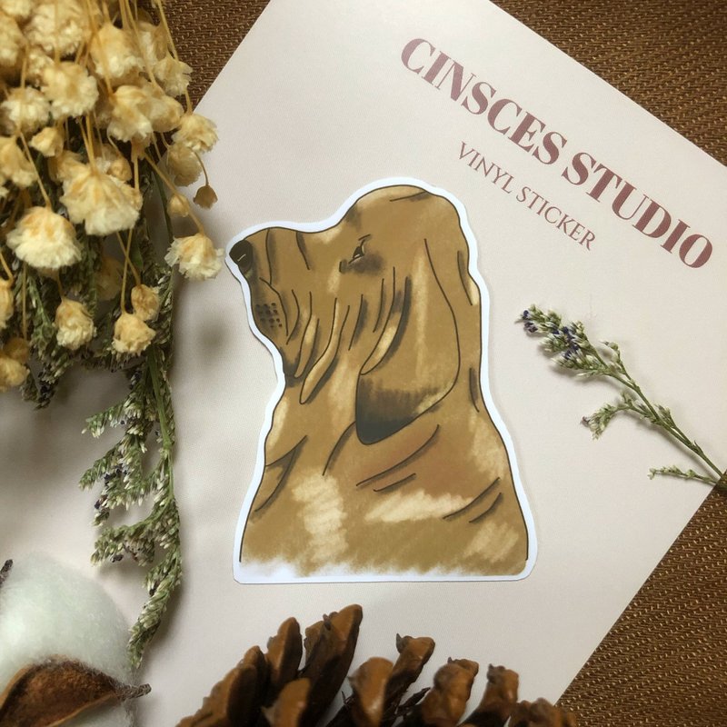 防水狗狗貼紙 - 手繪血犬插畫 - 筆電/行李箱裝飾 - 行李箱/旅行袋 - 紙 