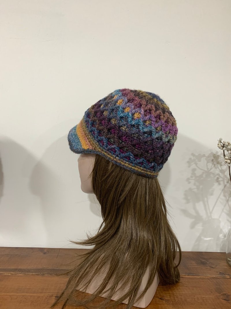 菱格棒球毛線帽。人氣爆款。段染藍/紫/黃 - 帽子 - 羊毛 