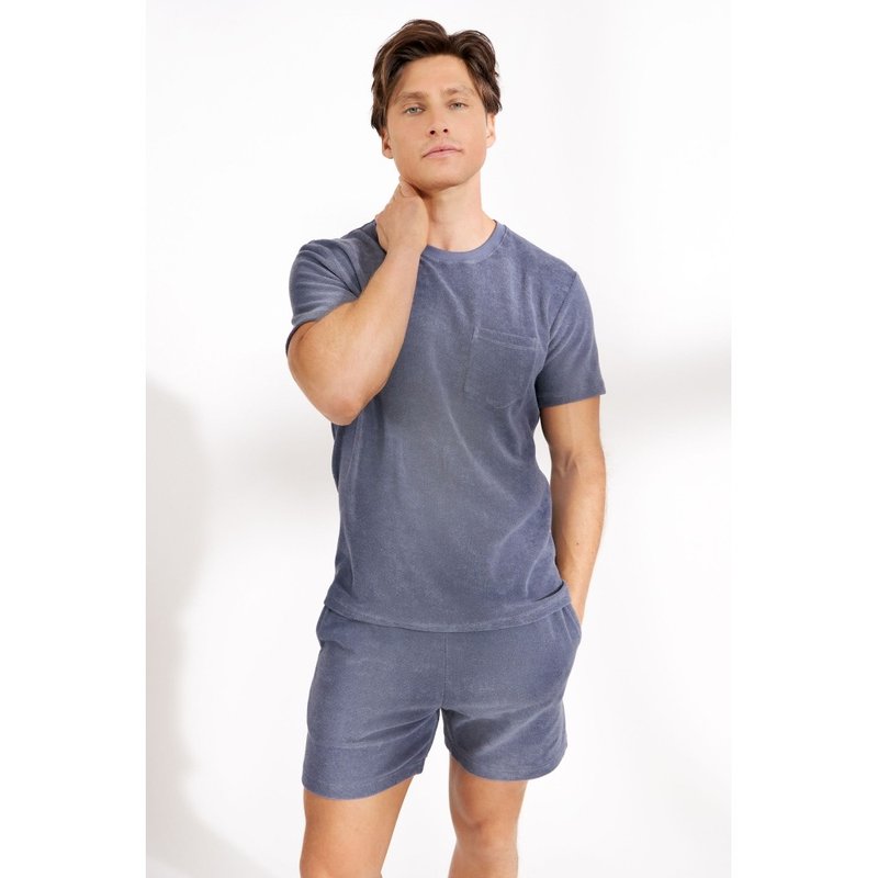 北歐極簡 - Terry T shirt 有機棉毛巾布圓領T 男 (煙灰藍) - 男 T 恤 - 棉．麻 藍色