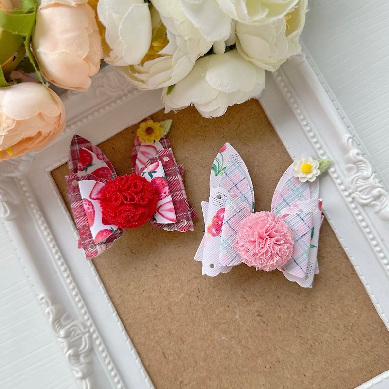 兒童小孩女孩兔子造型蝴蝶結全包緞止滑髮夾 - 髮夾/髮飾 - 其他材質 粉紅色