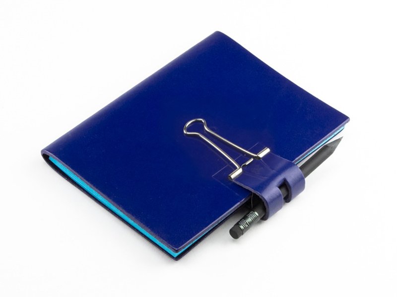 [Note Card Holder] Size A6 | Bright Blue | x17 | Made in Germany | Comes with leather binder clip + paper card - Folders & Binders - Genuine Leather Blue