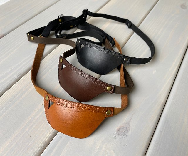  Adjustable black or brown real leather Eye Patch with