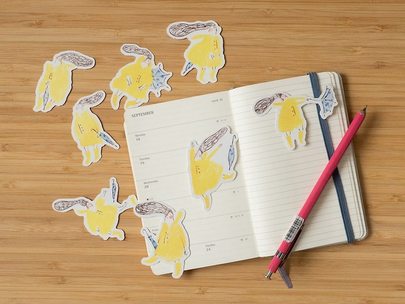 黃色雨衣 8入貼紙組 | 手繪插畫貼紙 | dodolulu - 貼紙 - 紙 黃色