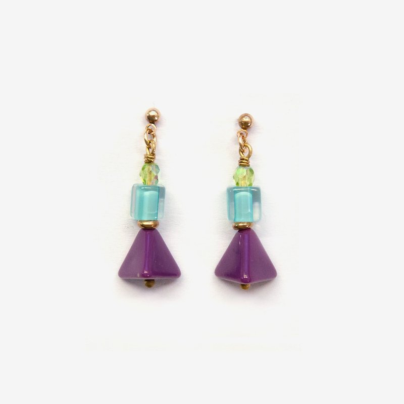 Violet and Aqua Triangle Tree Earrings, Post Earrings, Clip On Earrings - ต่างหู - กระดาษ สีม่วง