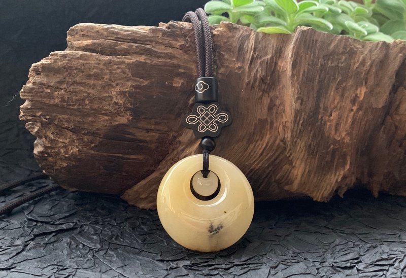 迅速発送 実物撮影 天然イエローリュウギョク（黄龍玉）ネックレス 黄龍玉ペンダント 平安扣 母子平安扣 - ネックレス - 翡翠 多色