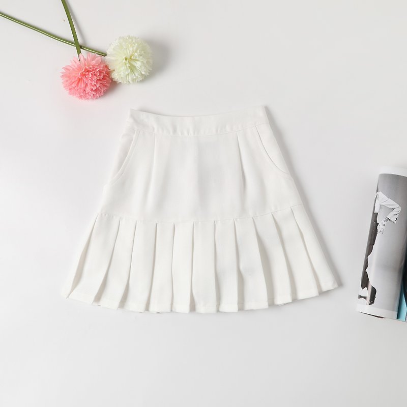 Cute Sweet Pleated Skirt | White | Lined - กระโปรง - เส้นใยสังเคราะห์ ขาว