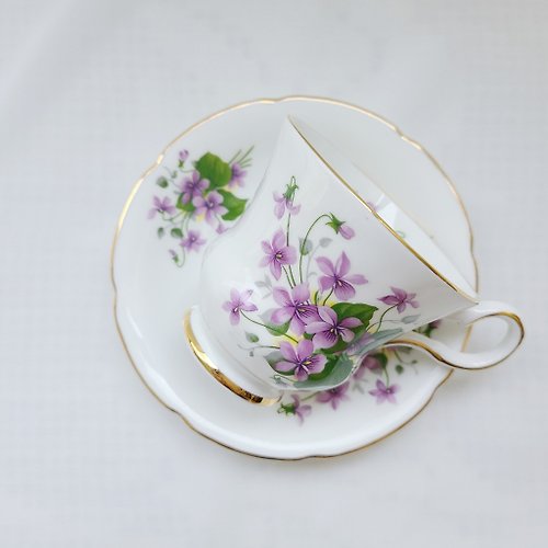 好日。戀物 【好日戀物】英國古董古件-紫羅蘭陶瓷茶杯組