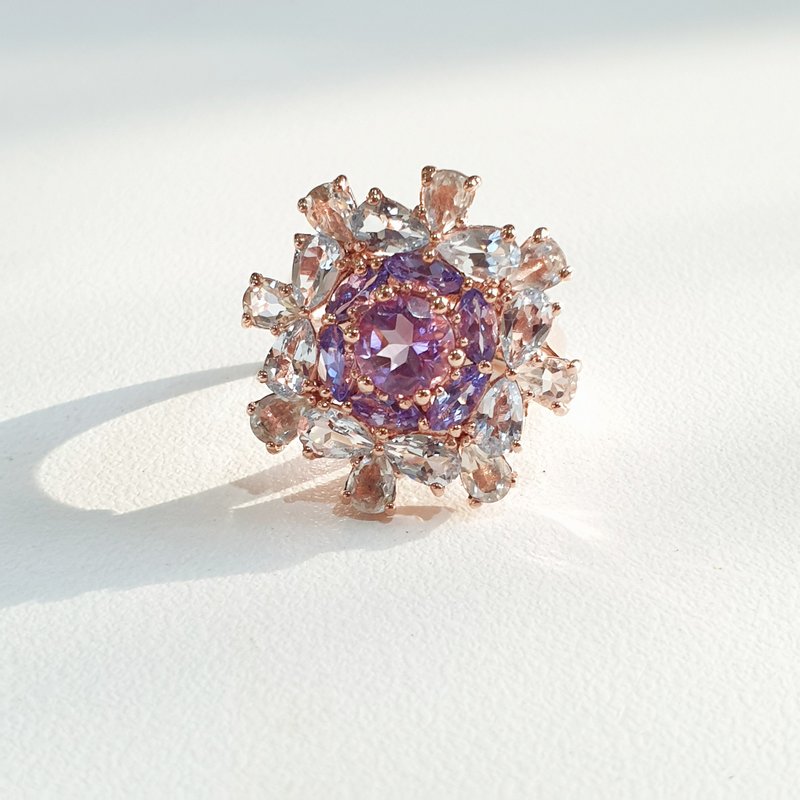 Amethyst, Blue topaz, White topaz, Tanzanite ring, 925 Silver - 戒指 - 寶石 多色