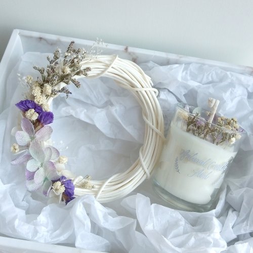 Natural Candle Airl 禮盒-花環晶石蠟燭組合 紫水晶玻璃杯大豆蠟燭 生日禮物 畢業禮物