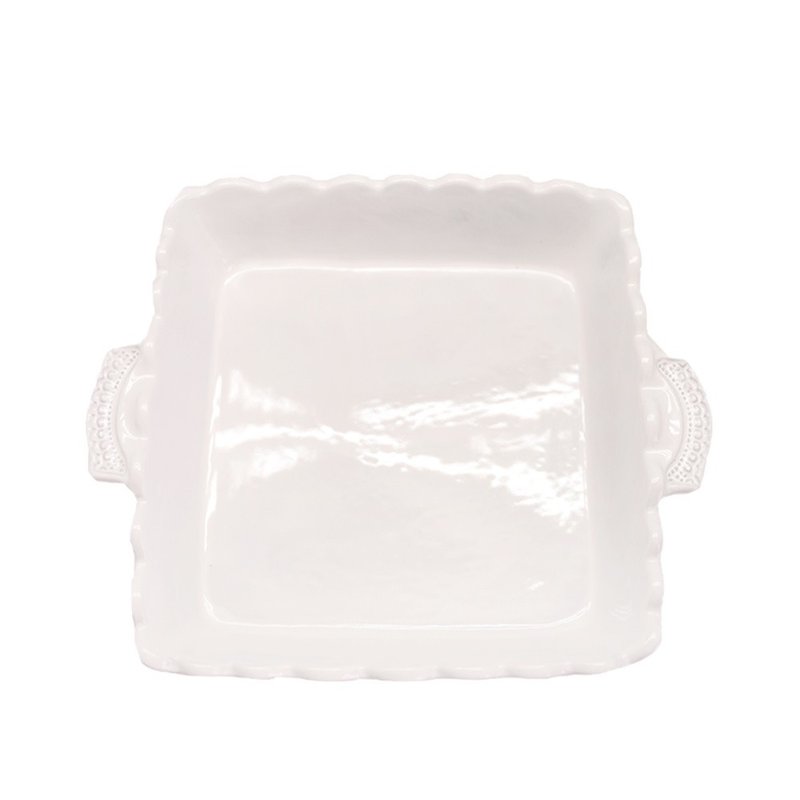 Italian VBC casa-pure white striped series 22cm square double ear baking pan - Plates & Trays - Pottery White