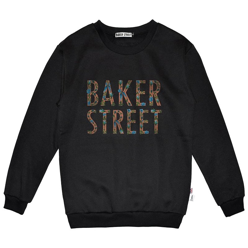 【英國 Baker Street 貝克街】中性 - 純棉厚衛衣 - 海島風情A款 - 帽T/大學T - 棉．麻 黑色