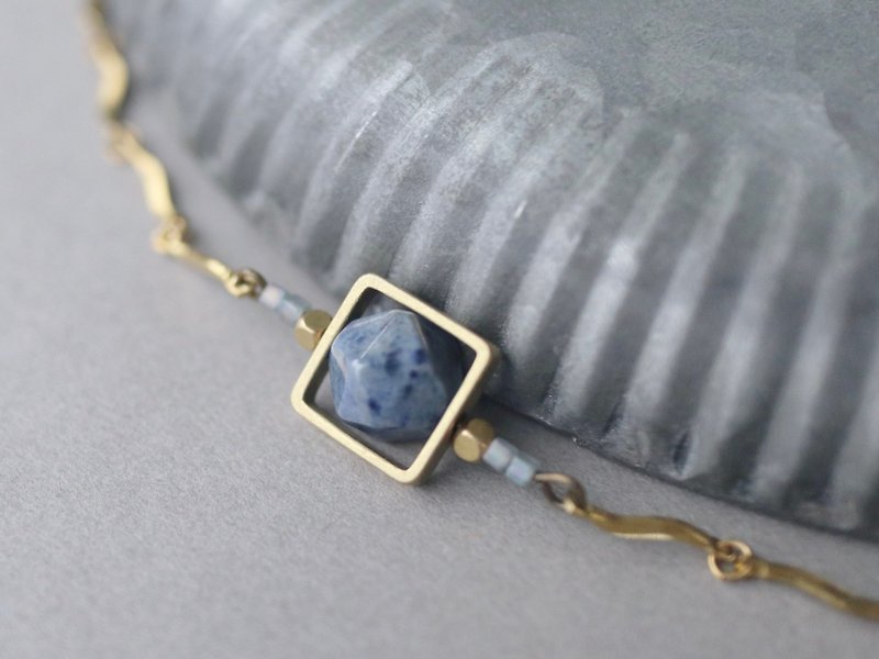 Blue Line Stone Square Bronze Bracelet - Bronze Jewelry / Natural Stone Bracelet / Bronze Bracelet - Bracelets - Copper & Brass Blue