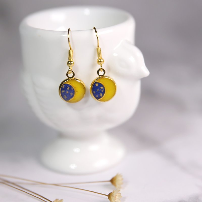 100% handmade cloisonne gold enamel earrings accessories exclusive design small ear hooks - Earrings & Clip-ons - Semi-Precious Stones Blue