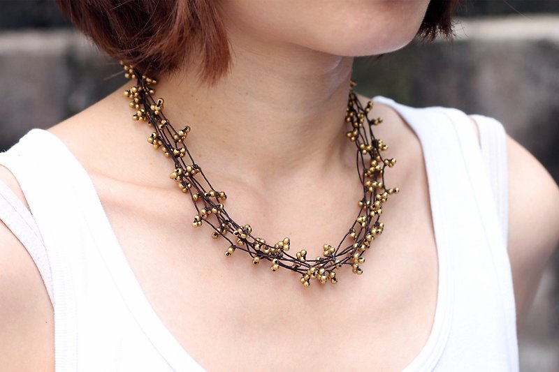 Brass Binding Necklaces Woven Beaded Knotted Short Brown - สร้อยคอ - โลหะ สีนำ้ตาล