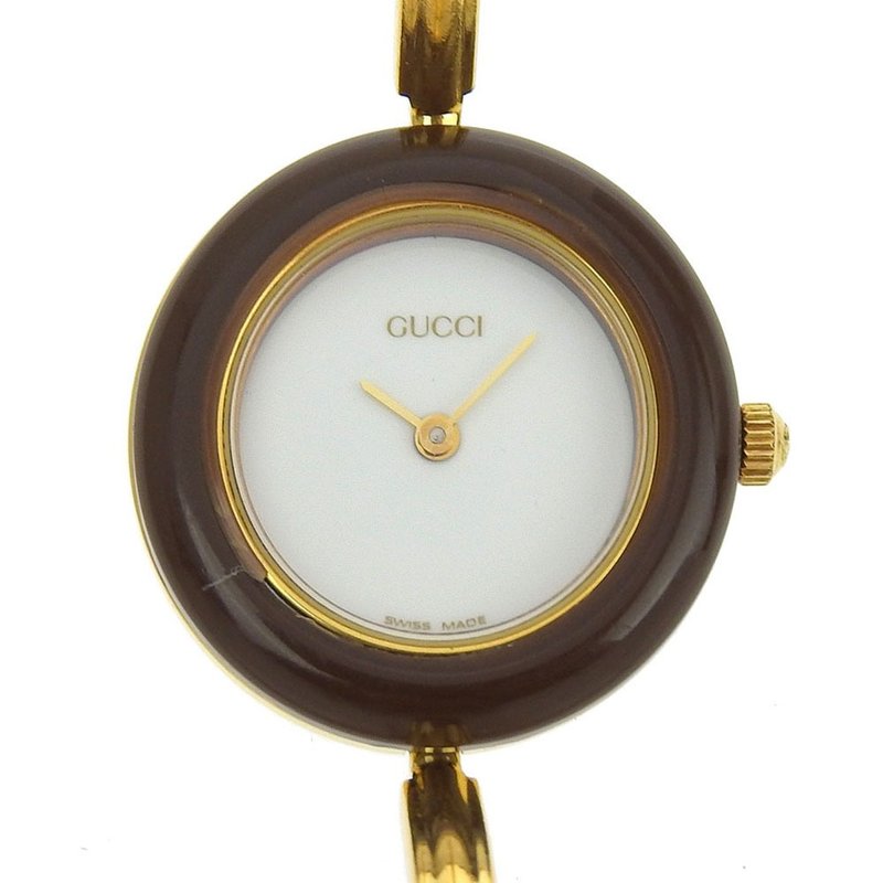 【日本直送】グッチ GUCCI チェンジベゼル 腕時計 11/12.2 金メッキ クオーツ アナログ表示 白文字盤 レディース【中古】 - 女錶 - 其他金屬 金色