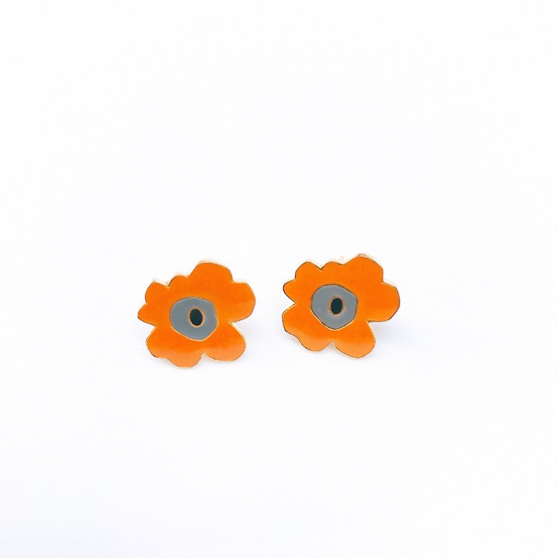 Poppy hand made earrings - ต่างหู - วัตถุเคลือบ สีส้ม