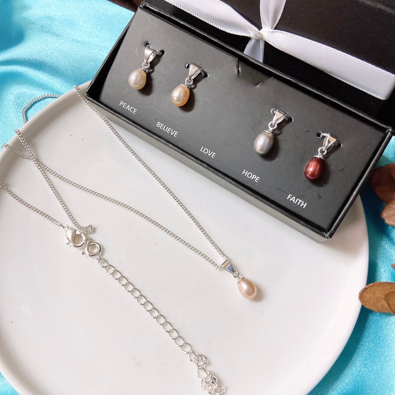 [Western antique jewelry] Beautiful boxed drop-shaped replacement pearl luster set beautiful necklace - Necklaces - Precious Metals Silver