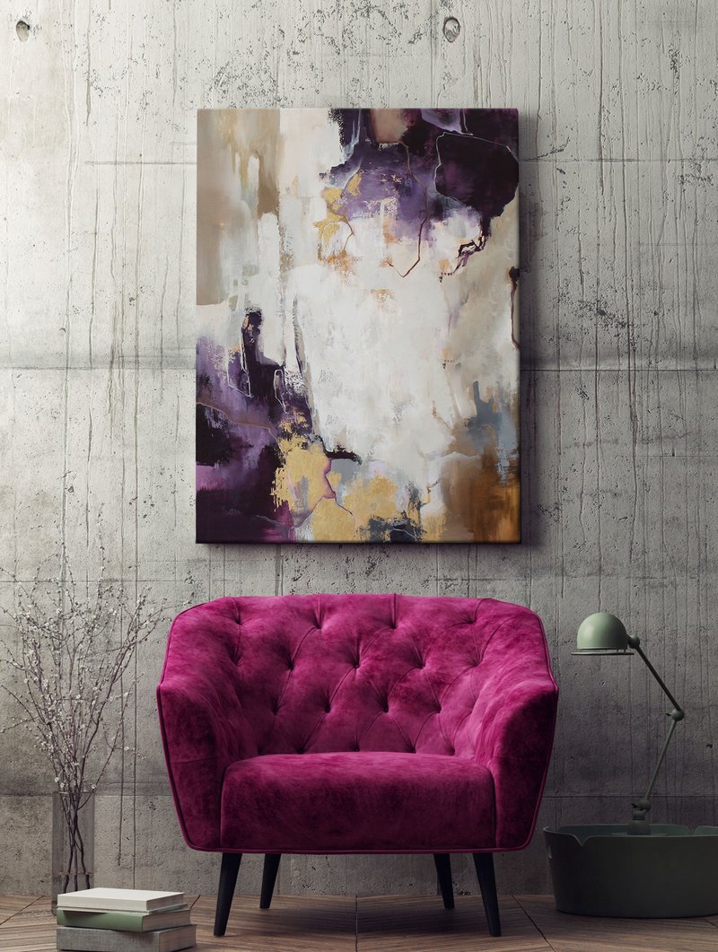 Violet Gold Painting | Violet Gold Abstract | Violet Gold Wall Art | Bloom - 壁貼/牆壁裝飾 - 棉．麻 紫色
