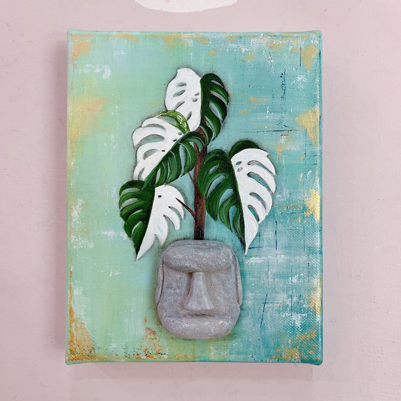 Moai portrait landscape plant clay painting hand-painted birthday gift gift Valentine's Day - Illustration, Painting & Calligraphy - Cotton & Hemp 