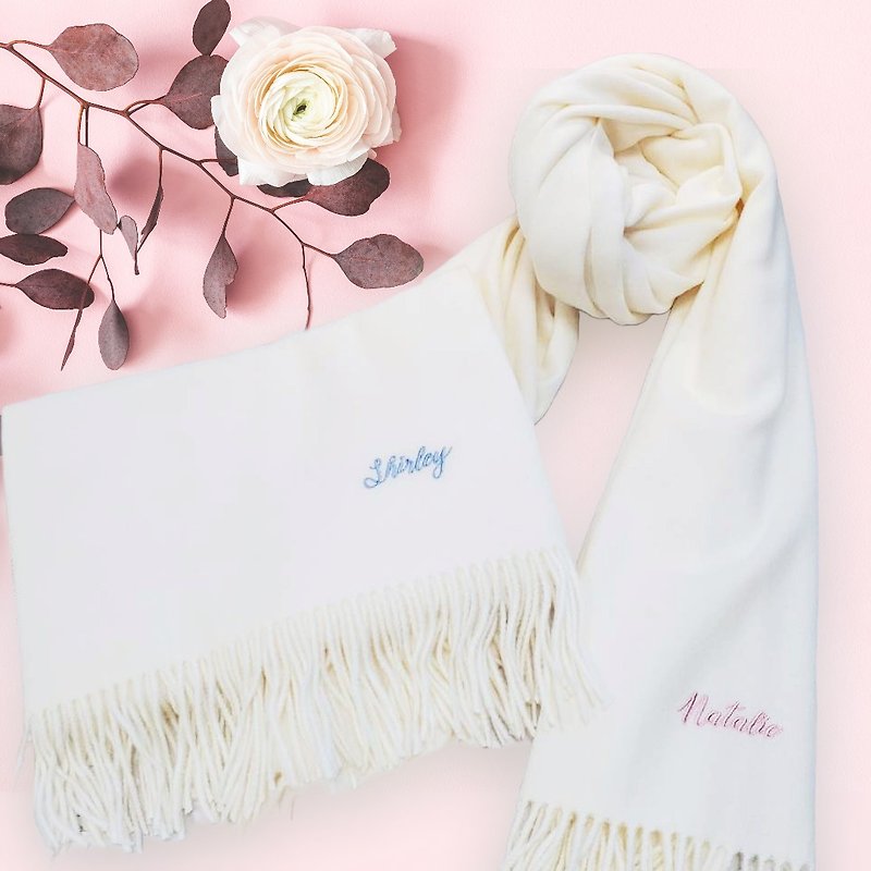 (Customize Gift) Name-embroidery Scarf (for bridesmaid, couple) - Knit Scarves & Wraps - Cotton & Hemp Multicolor