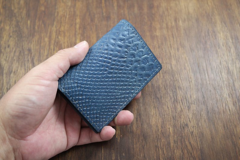 APEE handmade leather business card holder ~ ~ ~ blue-gray python striae - Card Holders & Cases - Genuine Leather Gray