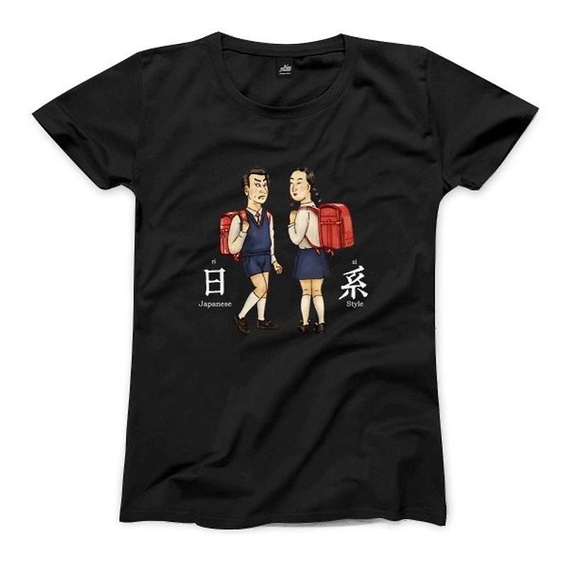 Japanese - Black - female version of T-shirt - Women's Tops - Cotton & Hemp Black