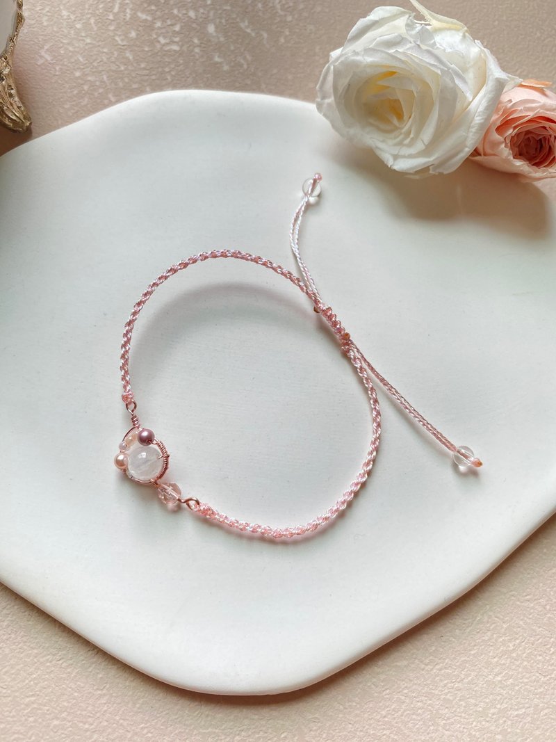 [Kimiko handmade jewelry] #June birthstone series jewelry rose pink moonstone rope bracelet - สร้อยข้อมือ - คริสตัล สึชมพู