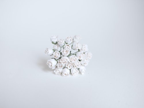 makemefrompaper Paper flower, 25 pieces, size 1 x1.2 cm. budding rose flower, white color.