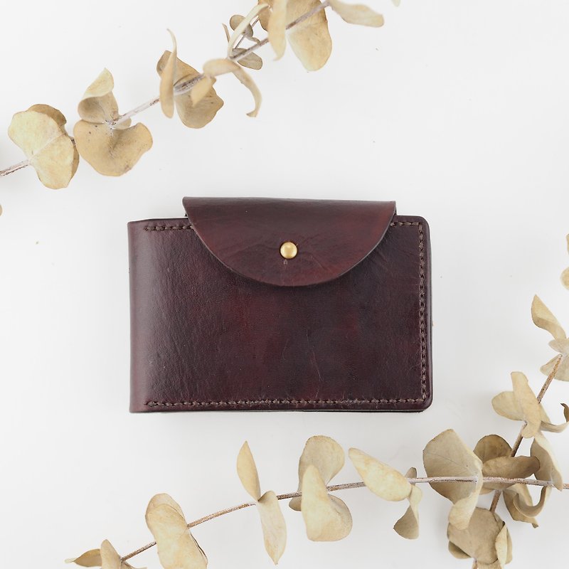 Handmade leather folio card holder business card holder coffee red - Card Holders & Cases - Genuine Leather Brown