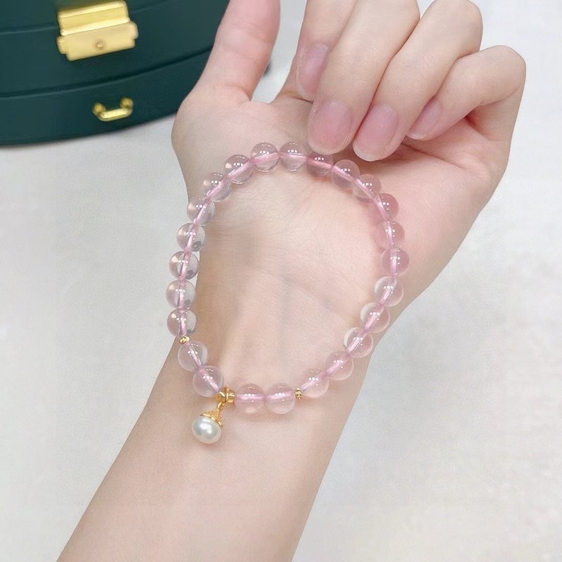 Natural pink crystal pearl bracelet. The fairy-like pink crystal bracelet can also attract peach blossoms. - Bracelets - Crystal 