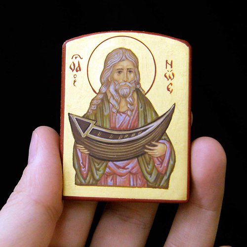 Orthodox small icons hand painted orthodox wood icon of Saint holy Prophet Noah pocket size miniature