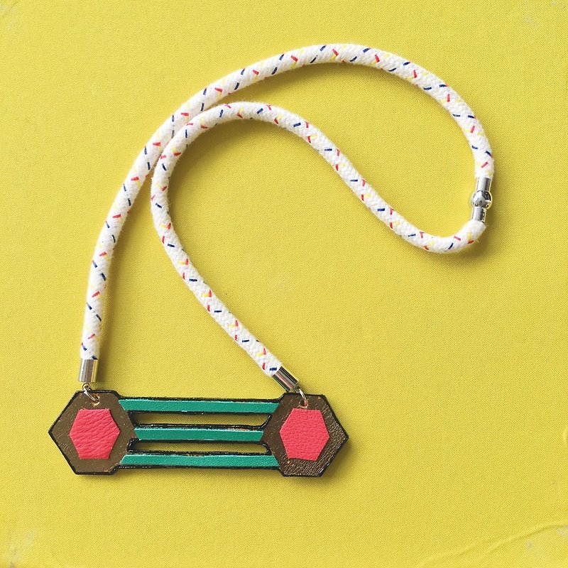 Geometry Colour Block Leather Necklace - Chokers - Genuine Leather Green