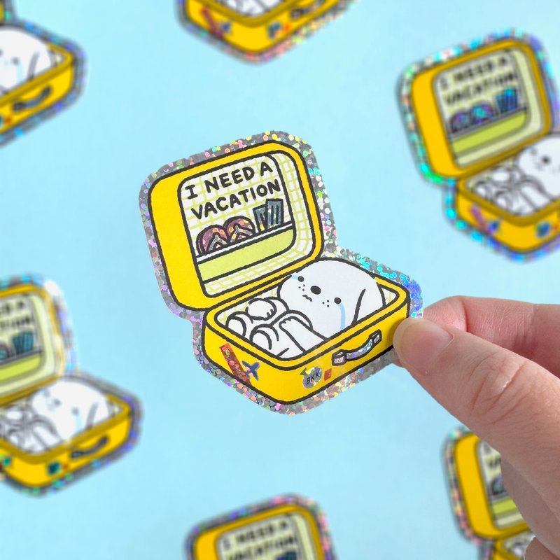 Glitter Sticker - I Need A Vacation - 貼紙 - 防水材質 