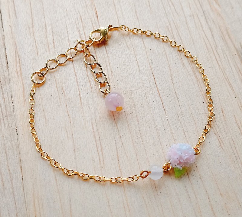 Pink and White Hydrangea 14K Gold Bracelet