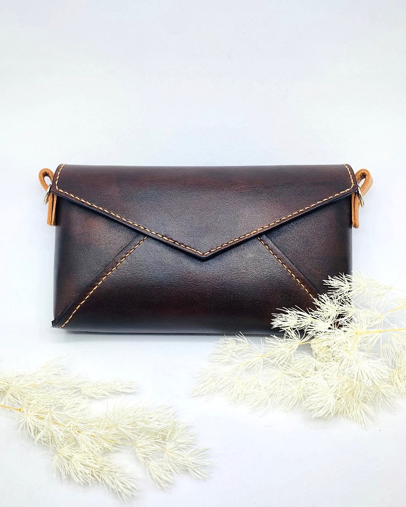 Side back burnt brown envelope pouch - Messenger Bags & Sling Bags - Genuine Leather 