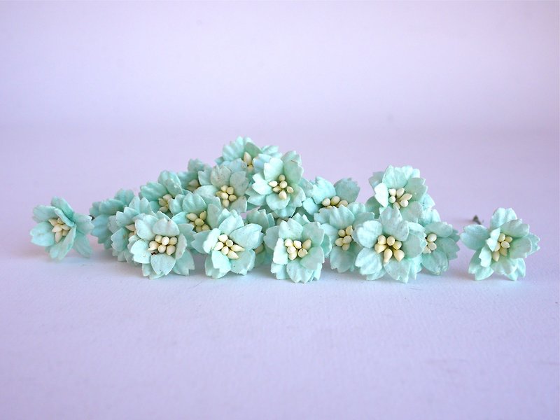 Paper flower, 50 pcs. small cherry blossom supplies, 2 cm. mint color. - Wood, Bamboo & Paper - Paper Blue