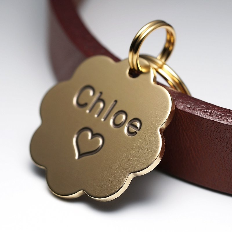 Flower Dog Tag, Brass Dog Tag, Personalized Pet ID Tags, Engraved Name tag - Other - Copper & Brass Gold