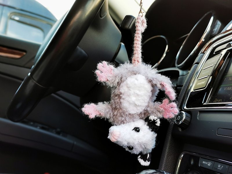Opossum, possum plush, car hanging, car ornament. car accessory - 鑰匙圈/鎖匙扣 - 其他材質 灰色