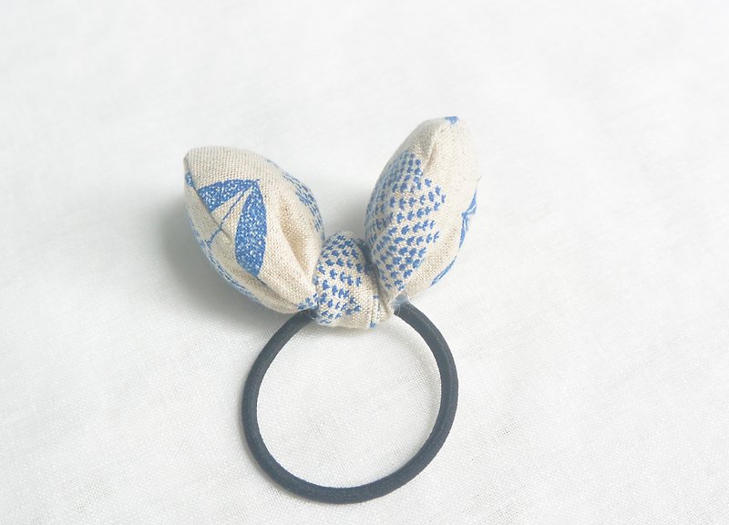 Butterfly Hair Tie-Blue Flower - Hair Accessories - Cotton & Hemp Blue