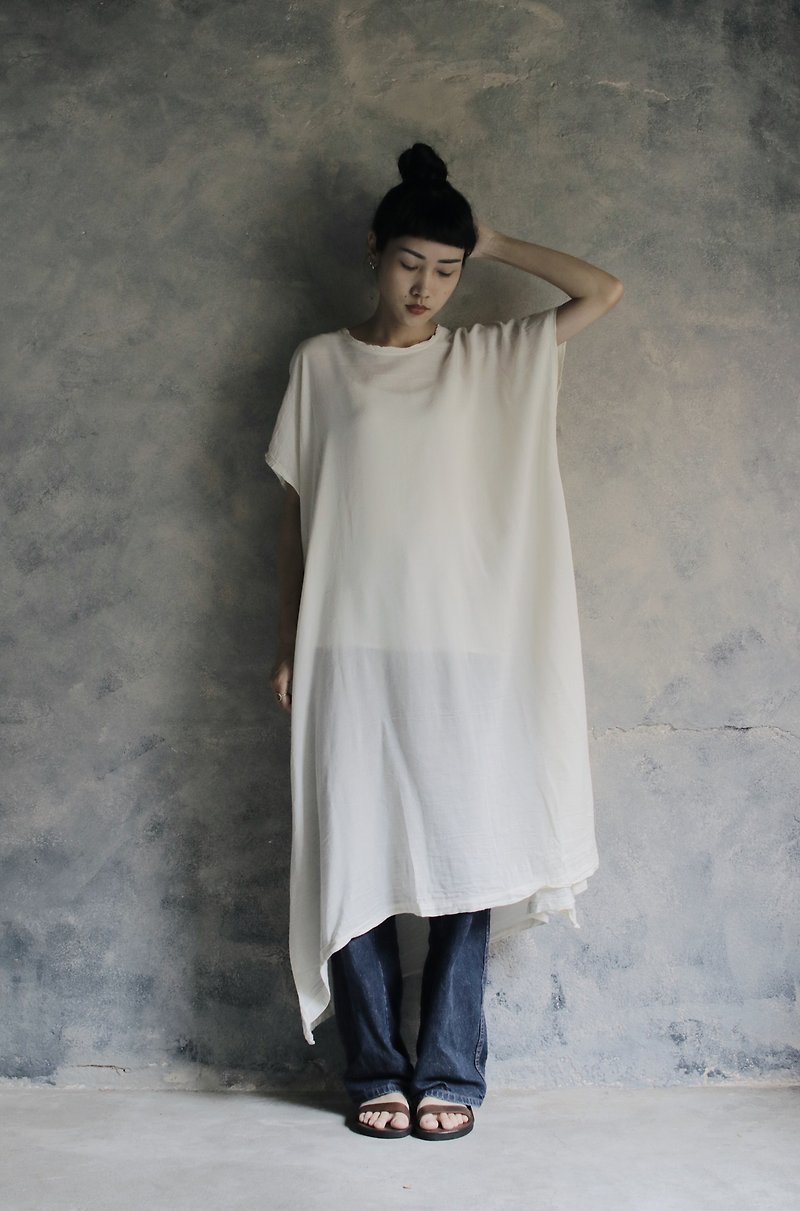 Wide version of the shoulder dress beige - One Piece Dresses - Cotton & Hemp White