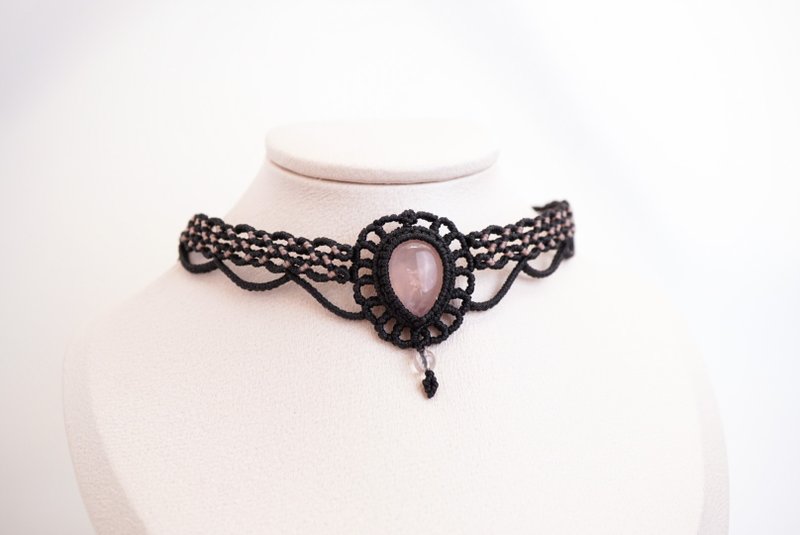 Rose Wax thread braided neck cord collar - Chokers - Gemstone Pink