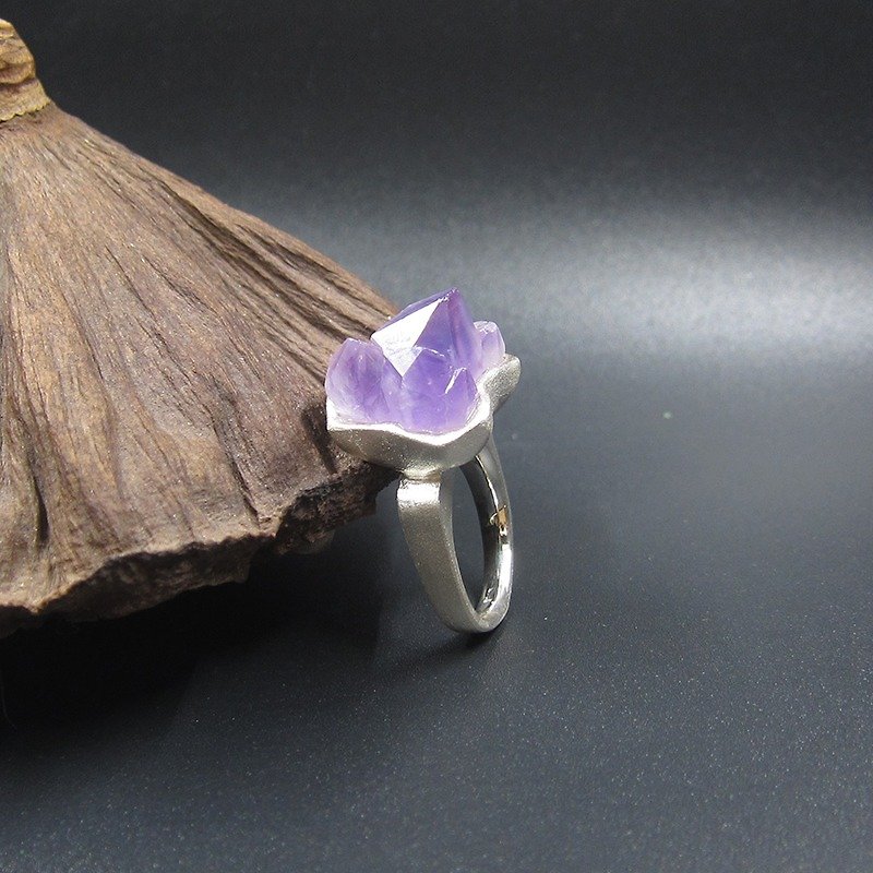 [Photo] S925 silver was a handmade original design package inserts of natural rough stone amethyst ring silver ore harbor yard No. 17 - General Rings - Other Metals Purple
