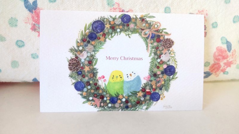 Message card set of 20 of one type [Parakeet Christmas wreath] Mini message card set of 20 of one type - Cards & Postcards - Paper Green