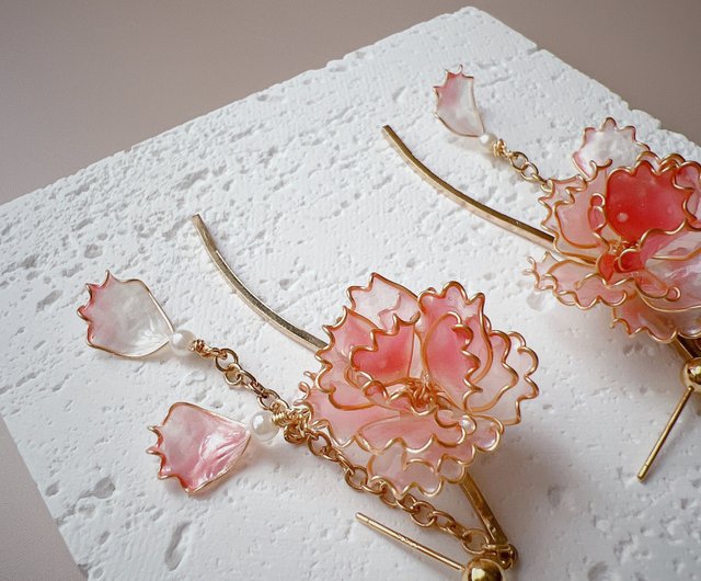 Lisa Lisa ピンク カーネーション ダングル レジン ピアス - ショップ