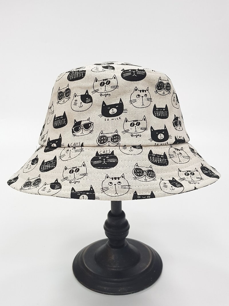 經典漁夫帽-  【黑白貓 Black & White Cat】#街頭文青 #四季好夥伴 #漁夫帽 - 帽子 - 棉．麻 