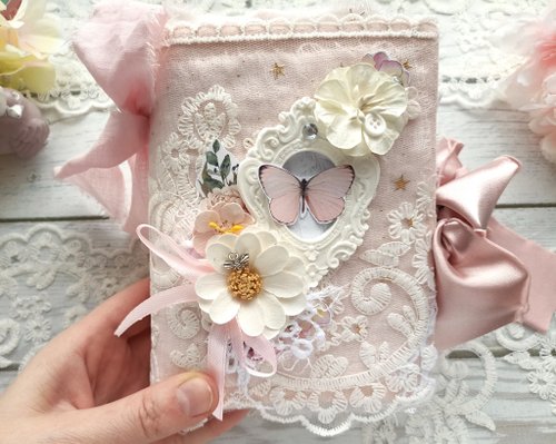 junkjournals Pastel rose junk journal handmade blank Lace floral Elegant wedding notebook