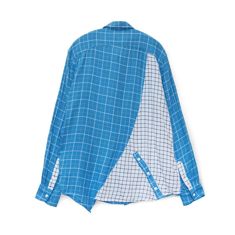 oqLiq - Root – Human shirt - เสื้อเชิ้ตผู้ชาย - ผ้าฝ้าย/ผ้าลินิน สีน้ำเงิน