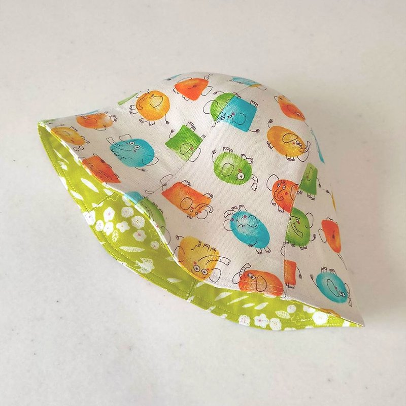 棉．麻 嬰兒帽子/髮帶 多色 - 幾何小象 - 六片遮陽帽 / 寶寶帽 / 漁夫帽